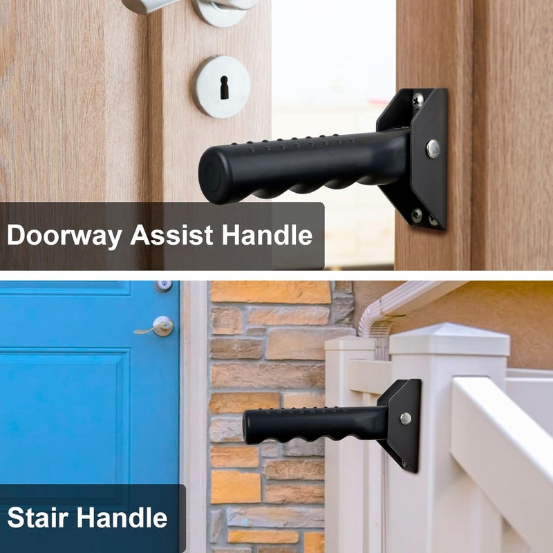 APDTEK 2 Pack Flip Up Grab Bar for Doorway/Stairs Safety Assist Handles for Elderly Non-Slip Grip Bar Great for Seniors, Elderly, Disabled, Handicap and Injured People - Suitable for Wood Door (Black) - Image 2